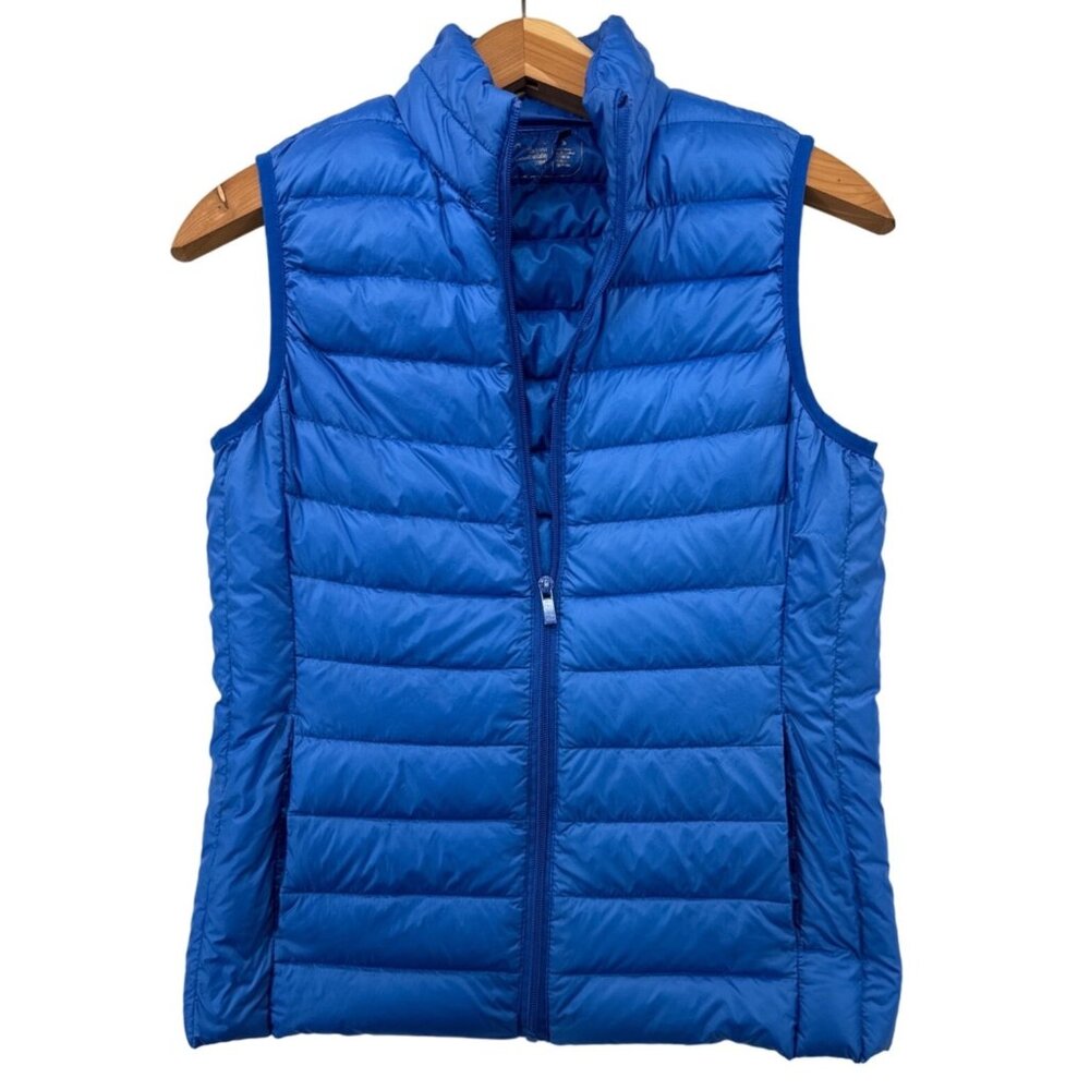 Be Inspired Womens Puffer Vest Sz S Packable Down-Filled Blue Full Zip Pockets
